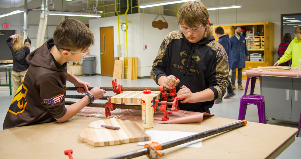 Students in woodshop